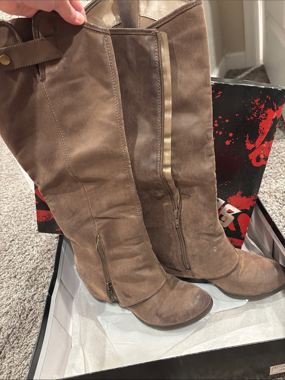 Fergalicious Taupe Over-the-Knee Zipper Boots